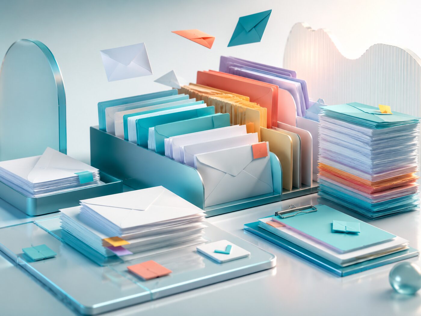 Sortierte Briefe und Mappen in einem Ablagefach — Post, die bereits geordnet ist.
